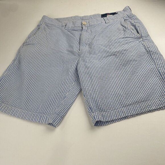 Vineyard Vines Breaker Blue/White‎ Striped Flat Front Chino Shorts Mens 33 Used - Picture 1 of 13